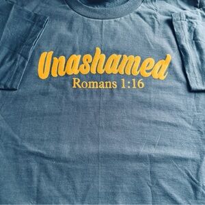 Blue T-Shirt with Yellow 'Unashamed' Print